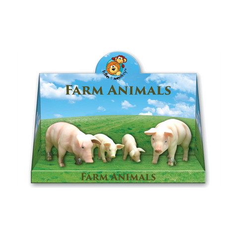 Farm Animal Plastic Toy Figures - Solid Plastic Set of 4 pigs