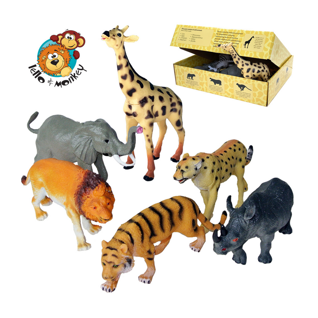 Safari Animals large plastic Toys Set of 6 for Toddlers Lello