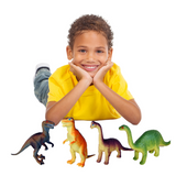 Child with plastic dinosaur toys