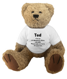 lello and monkey teddy bear with take me home if I am lost message and return address