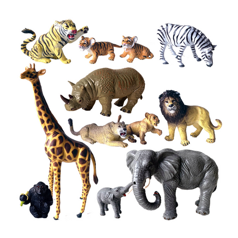 Safari Animal Toy Figures Solid plastic set of 12 Lello and Monkey